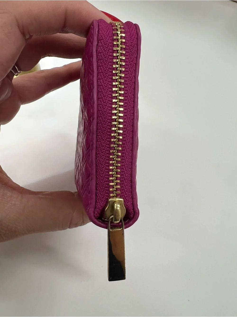 Tory Burch Marion Embossed Zip Coin Case Quilted Leather in Party Fuschia